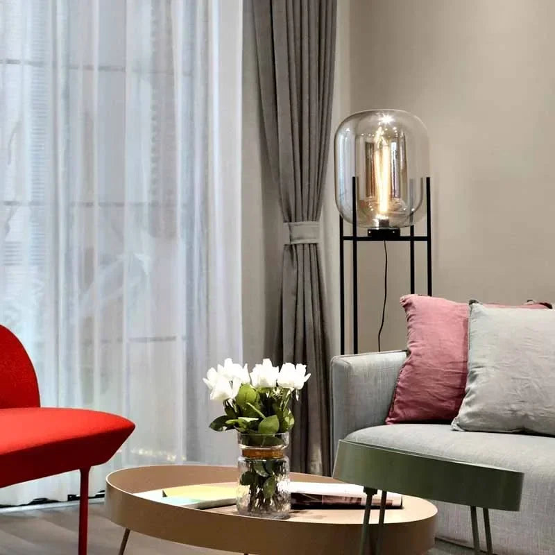 Nordic Glass Globe Floor Lamp - Modern Iron Standing Light for Living Room