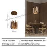Retro Wooden Hanging Chandelier Light Dining Table Solid Wood Led Pendant Lamp Living Room Kitchen Chandelier Lighting Fixture