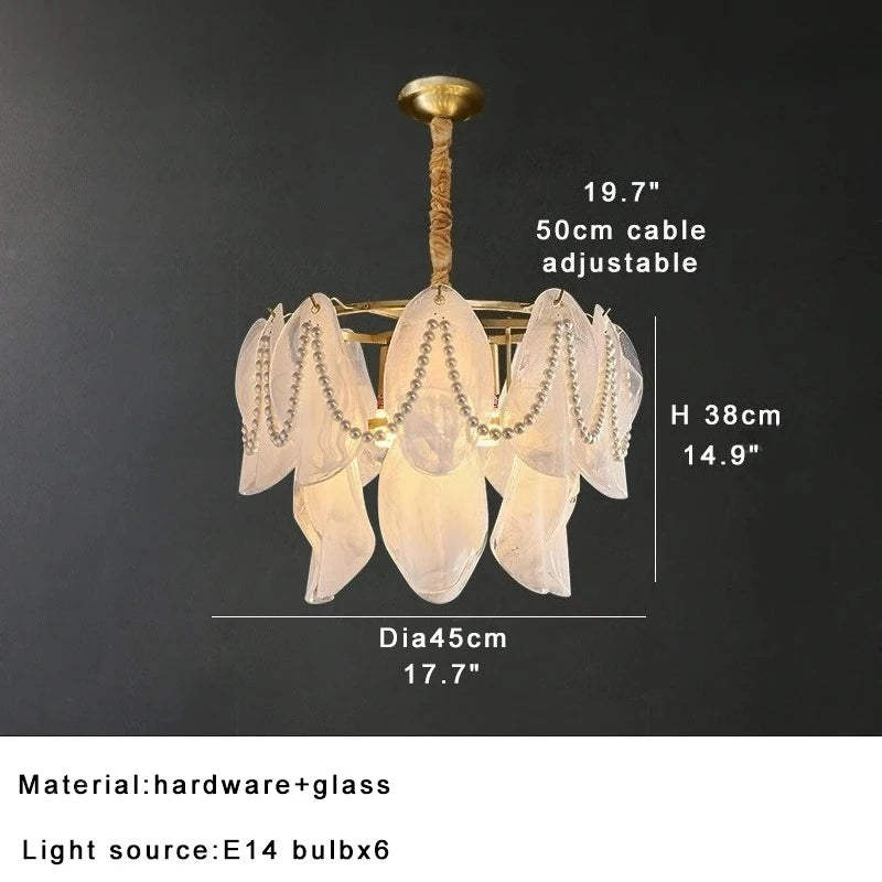 Luxury Glass Chandelier with Pearl Accents - Modern Ceiling Pendant Light Fixture for Living Room, Dining Room & Bedroom