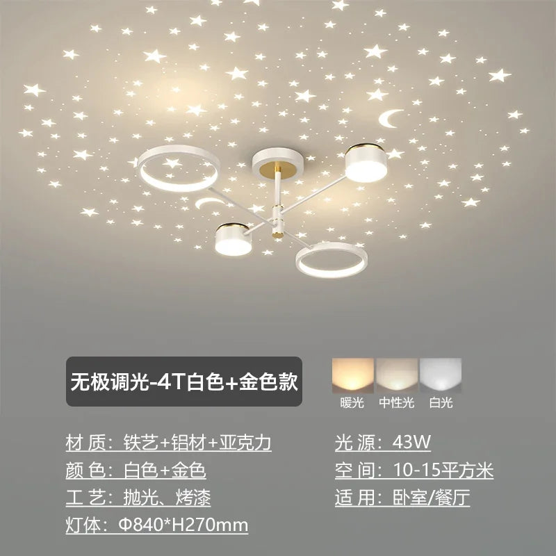 2025 New Chandeliers Romantic Starry Modern Ceiling Light Fixture 6 Lights White Creative Home Stepless Dimmable  Ceiling Lamp