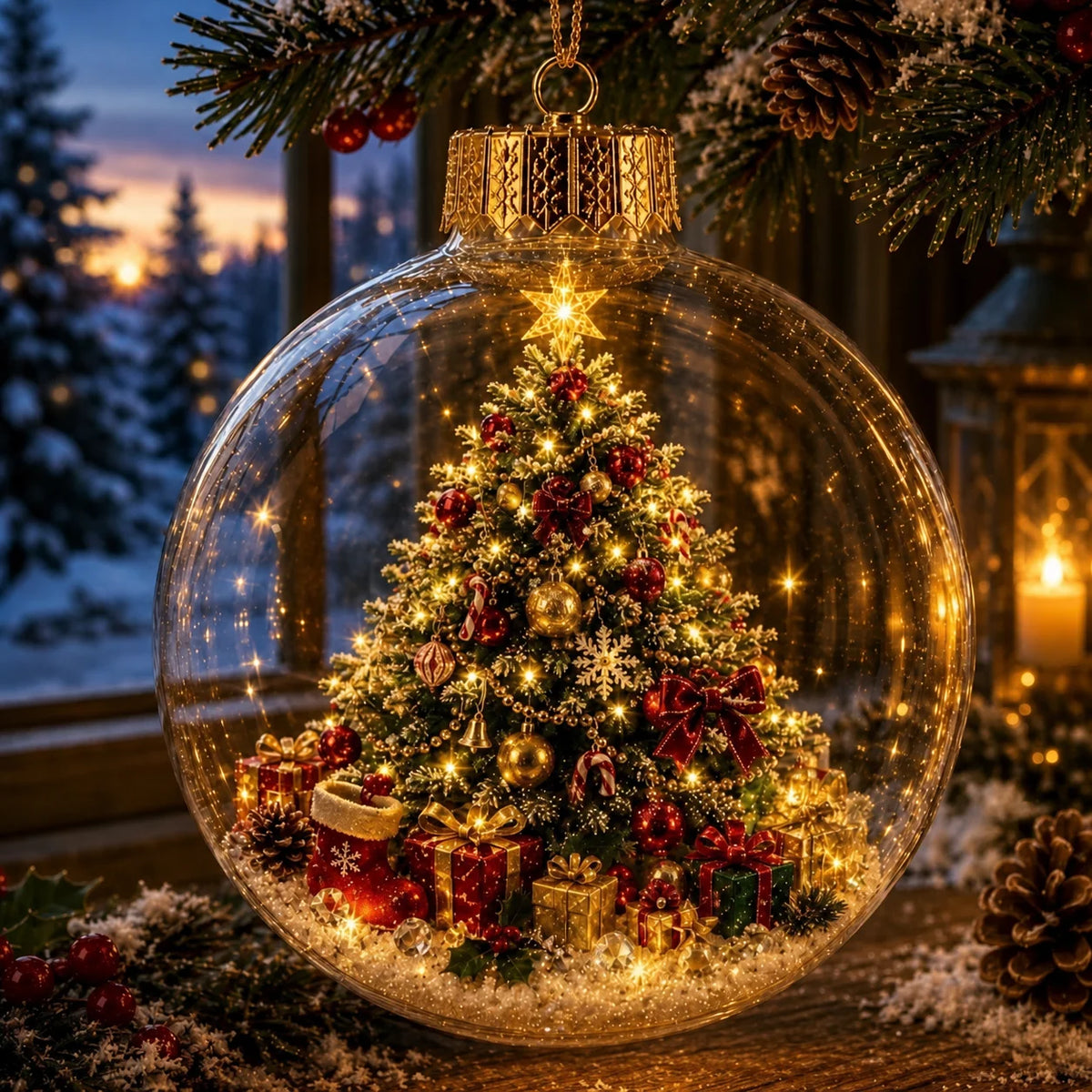 Glass Acrylic Hanging Pendant Warm Lighted Christmas Ornament Glowing Christmas Ornament Lighted Christmas Ball Ornament
