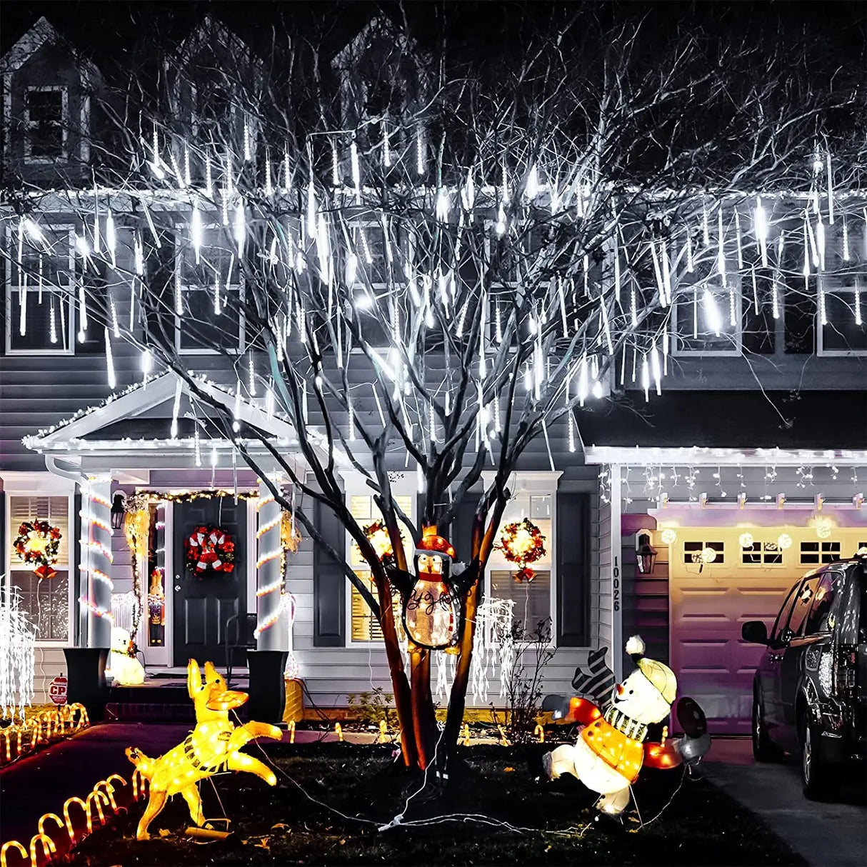 Solar Meteor Shower Lights Outdoor Meteor Lights 10Tubes Waterproof LED Falling Raindrop Christmas Halloween Fairy String Lights