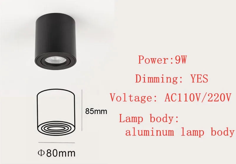 Dimmable  Circular Surface mount LED downlight  9W GU10 Alternative Light Source AC110V/220V indoor lighting