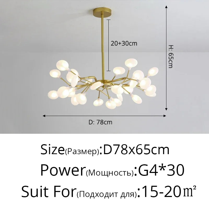 Modern Firefly Black Gold LED Chandelier for Living Room Lustre Bedroom Home Decor Indoor Light Minimalist Ceiling Pendant Lamp