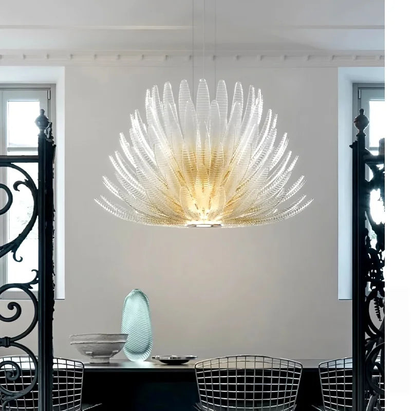 Designer Agave Murano Glass Chandelier Living Room Bedroom New Milan Vintage Gold Flowers Pendant Light with Leaf Vila Lobby