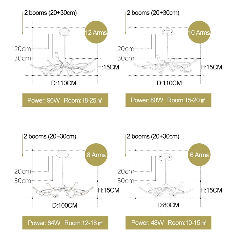 Modern Matte Finished Chandelier for Living Room Decoration Kitchen Bedroom Study Adjustable Light Decorative Led Ceiling Lamps