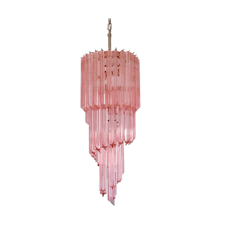 Modern Luxury Pink Crystal Glass LED Pendant Light Nordic Ceiling Home Decoration Lobby Living Room Staircase Ceiling Lamp