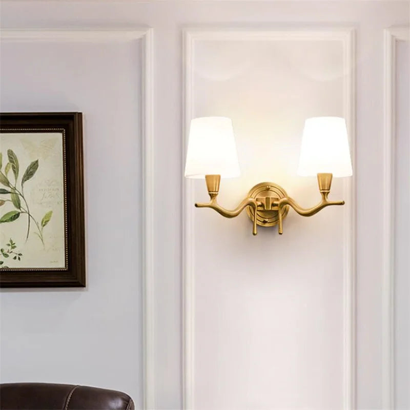 American Modern Style Wall Lamp Interior Lighting Fixtures Indoor Aisle Lamp All Bronze Antlers Decorative Lights For Bedroom