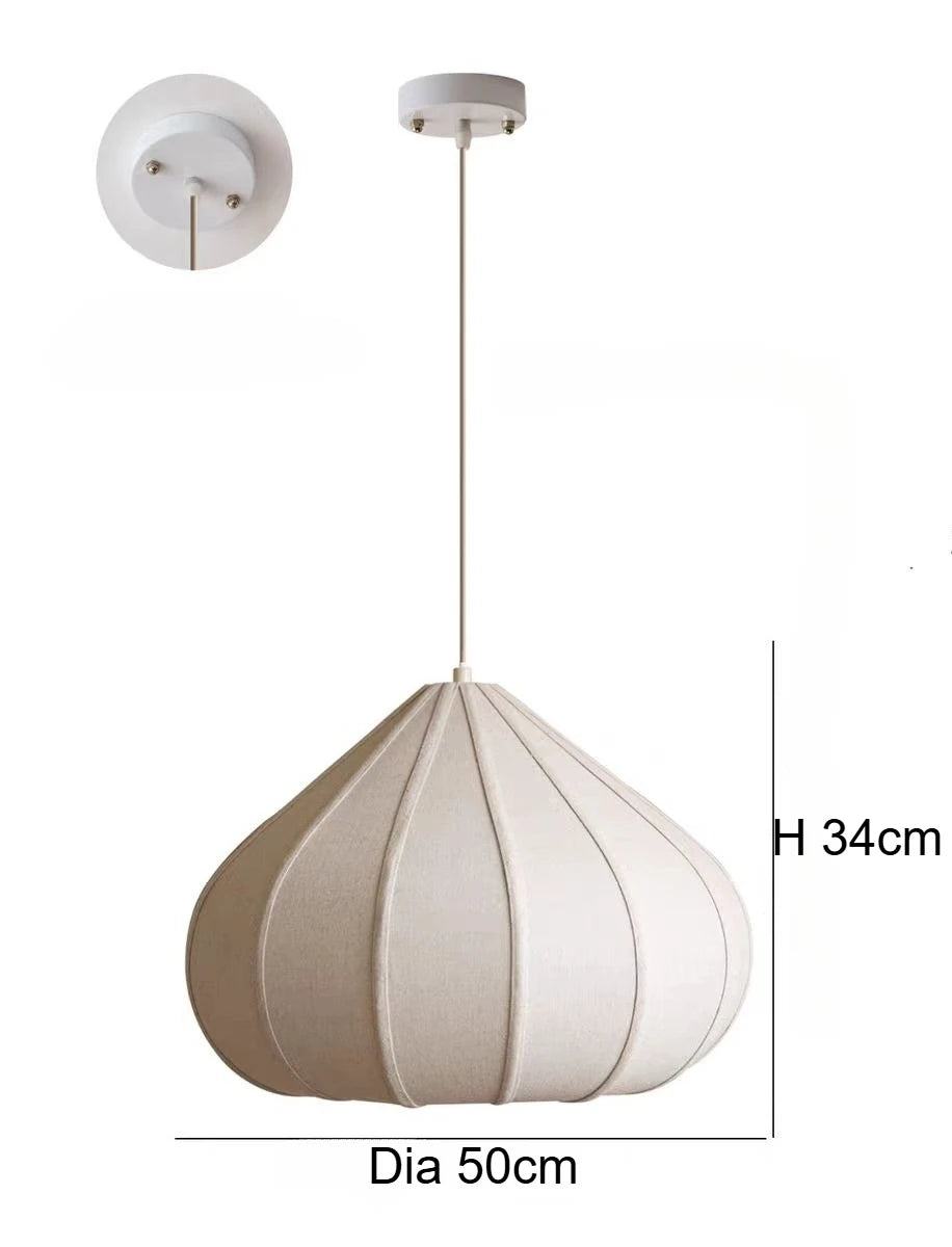 Japanese Wabi-Sabi Linen Pendant Light - Medieval Round Lantern Ceiling Art Lamp Fixture for Restaurant, Bedroom, Homestay & Dining Area