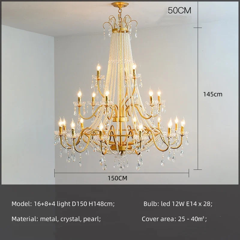 American Black Candle LED Chandelier - Luxury Crystal Pendant for Stairs