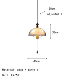 Acrylic Lampshade Pendant Lights Three E27 Bulb With Brown Wood For Bedroom Dining Room Kitchen Shop Lighting Fixtures