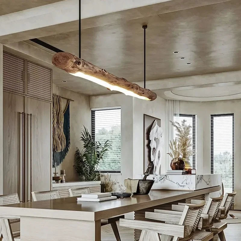 Japanese Retro Wabi Sabi Wood Led Pendant Lights Creative Log Chandelier Restaurant Bar Island Hanging Lamps Home Decorative