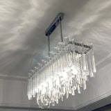 Creative LED Crystal Chandelier for Dining Room Modern 2026 Rectangle Hanging Lamp Luxury Chrome Indoor Lighting Kitchen Lustre