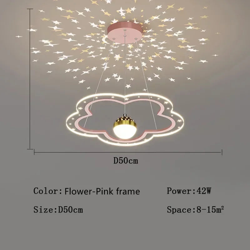 Modern Creative Star Children's Room LED Chandeliers for Bedroom Study Design Ring Lamp Home Decors Cartoon Warm Lighting Fixture