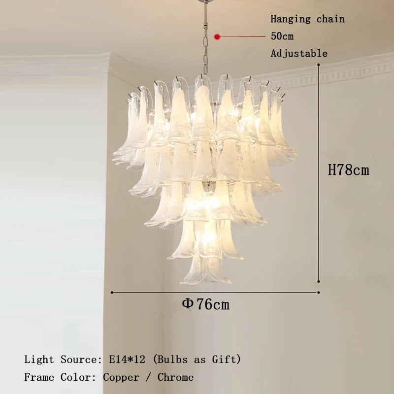 Cloudy White Glass Flower Petal Vintage Chandelier Italy Design Lighting Fixture LED Remote Dimmable Available Living Room Deco