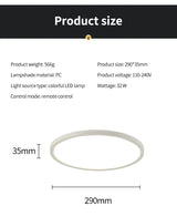 Modern LED Ceiling Light with Remote Control 3000~6000K Round Near Ceiling/Back RGB Ambient Light for Bedroom Kitchen Corridor