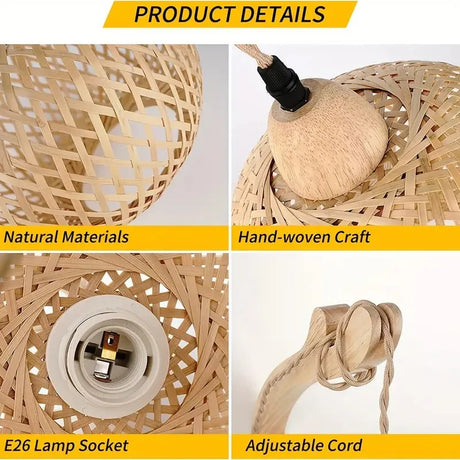 Bamboo Lantern Wall Light Natural Rattan Wicker E27 Chandeliers Hand-Woven Bamboo Lampshades Lighting Fixtures