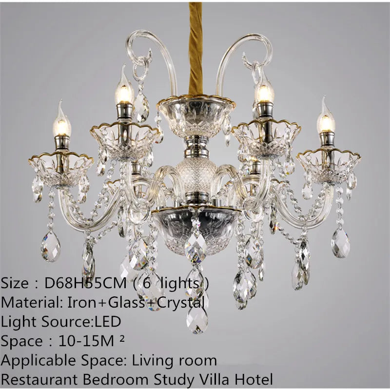 European Luxury Crystal Chandelier LED Living Room Restaurant Bedroom Villa  Hotel Duplex Building Candle Pendent Lamp