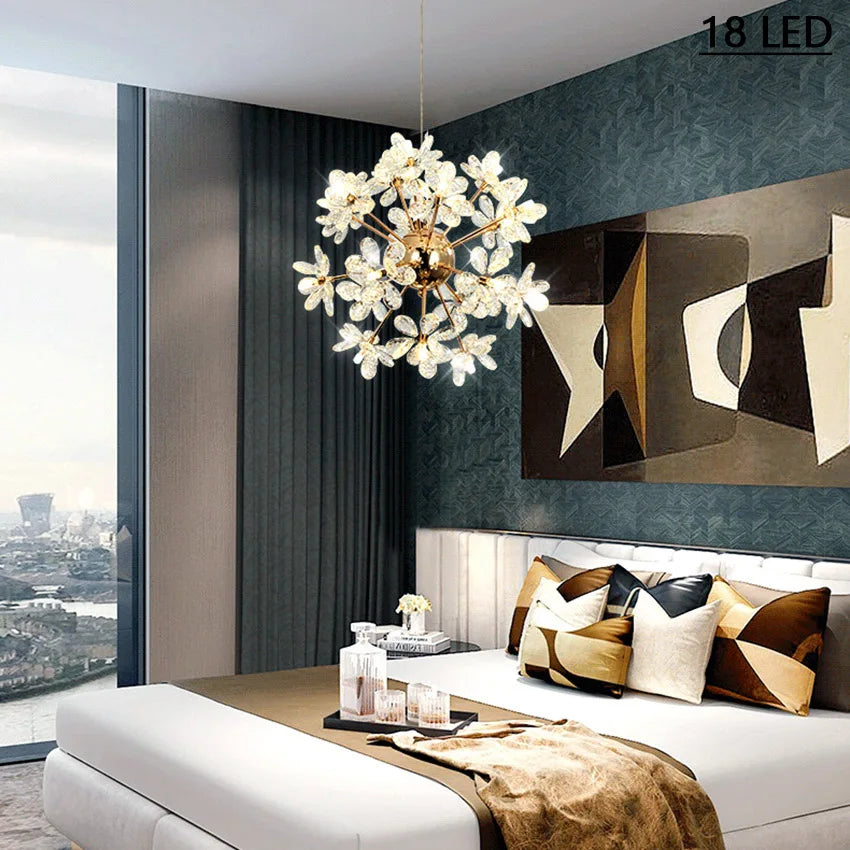 Modern LED Luxury Crystal Chandelier Dandelion Round Ball Pendant Ceiling Lamp for Dining Living Room Hanging Light New