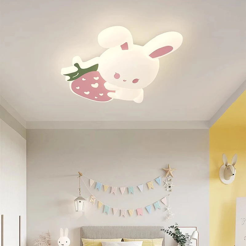 Pink Strawberry Bunny Light Cute Children's Room Ceiling Lights LED Modern Romantic Princess Room Girl Boy Bedroom Ceiling Lamps