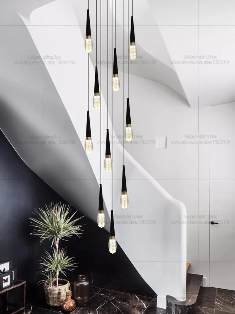 Nordic Modern Home Decoration Chandelier Hanging Stairs Pendant Light Villa Living Room Kitchen Pendent Lamp Indoor Lighting