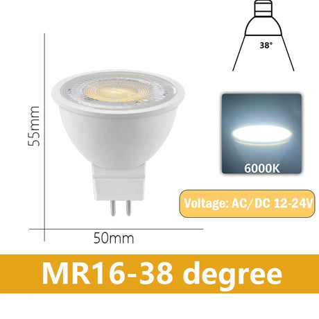 LED Spotlight MR16 12PCS GU5.3 Low Voltage AC/DC12V-24V  3-7W 120/38 Degree Warm White Light No Flicker for Home and Office