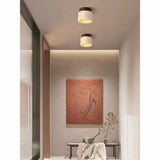 Yellow Travertine LED Ceiling Lamp Japanese Wooden Downlight round Wood Light for Living Room Corridor Porch Balcony