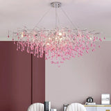 Pink Crystal Chandelier Creative Waterdrop Luxury Living Room Lights Modern Home Indoor Decor Bedroom Dining Room Pendant Lamps