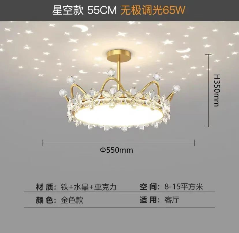 Crown Ceiling Lamp Star Light Children's Princess Room Crystal Flower Bedroom Light Light Luxury Lamp in the Living Room