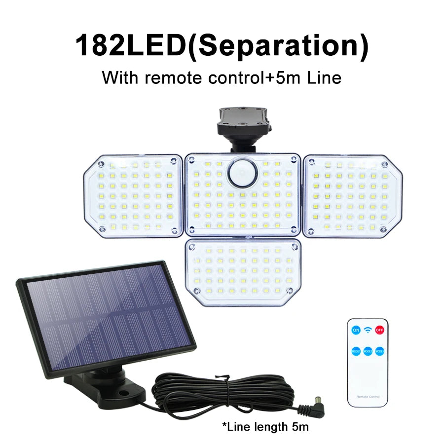 278 LED Solar Motion Sensor Outdoor Flood Light - 3-Head Waterproof Security Wall Lamp for Patio, Yard & Garage