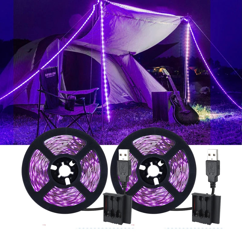 LED 2.5m 10W Black Light Strip with USB Plug Battery Box LED for Glow Neon Party Halloween Birthday outdoor camping Fluorescent Light