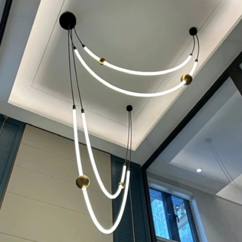 Modern Nordic Artistic Decorative Long Lines LED Pendant Light Hanging Lamps Exhibition Gallery Restaurant Lighting Fixture