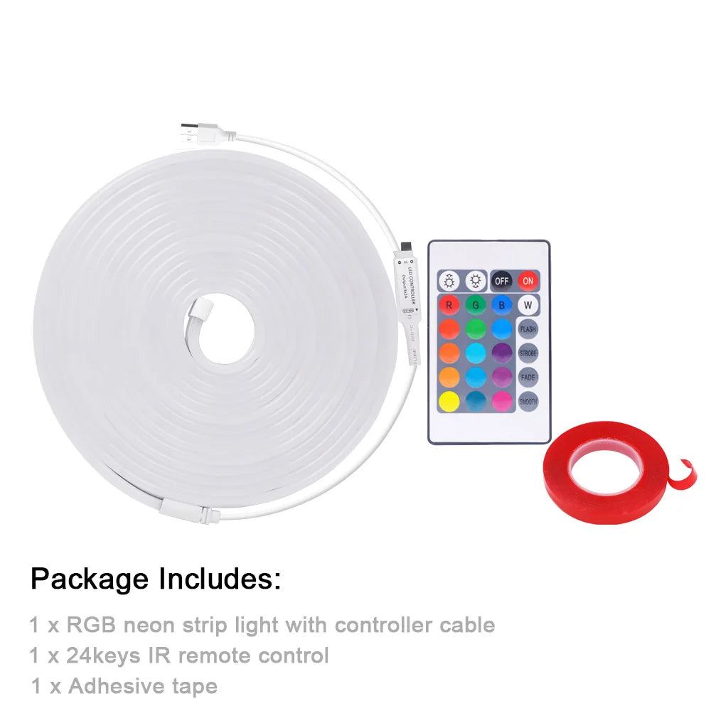 5V USB RGB LED Neon Strip Light 24key Remote Control Adhesive Tape 3535 108LED/m 6x12mm Waterproof Flexible Lamp Home Decoration