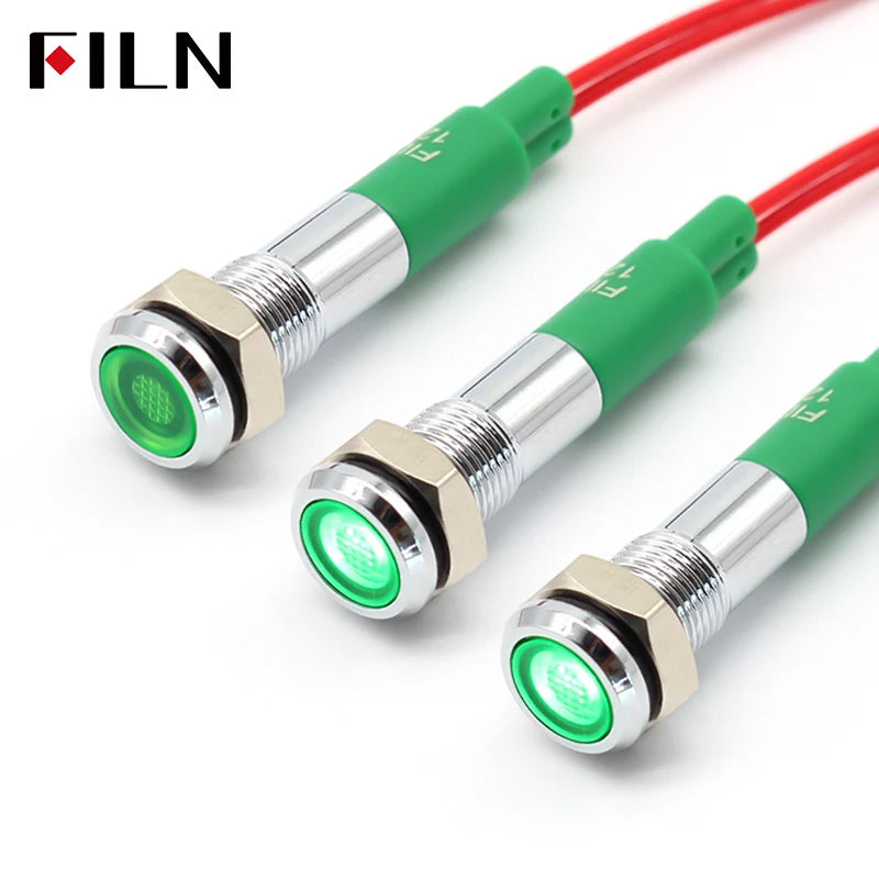 6mm mini 12v 24V LED Metal indicator light flat pilot light signal lamp red green blue orange white with 20cm cable