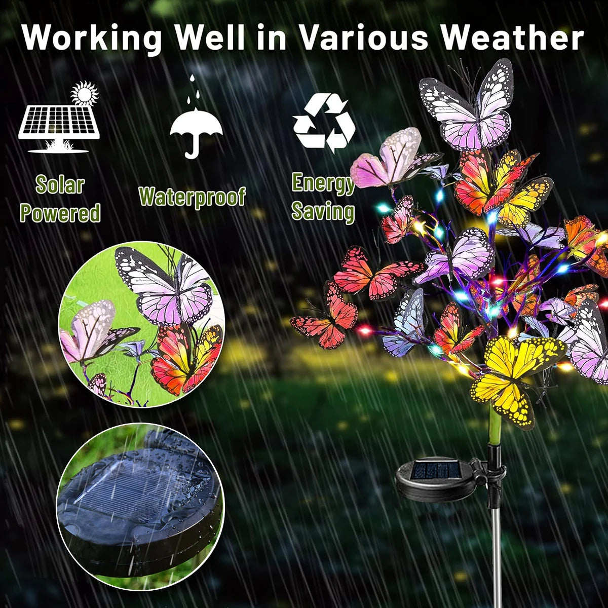 Solar Butterfly Flower Ground Lamp , Outdoor Solar Garden Lamp, Plastic Material, Great for Garden, Yard and Lawn Decoration