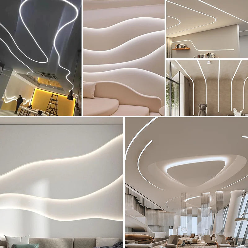 Light Strip Silicone Tube LED Diffuser Flexible Black and White Lampshade with Edge Contour Light Mask Plate Cover