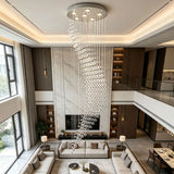 Modern Spiral Long Crystal Chandelier High Ceiling Stairwell Pendant Light Duplex Villa Indoor Decor Lighting