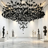 Black Art Crystal Chandelier Modern Stone LED Hanging Lamp for Hallway Lobby Staircase Villa Home Decor