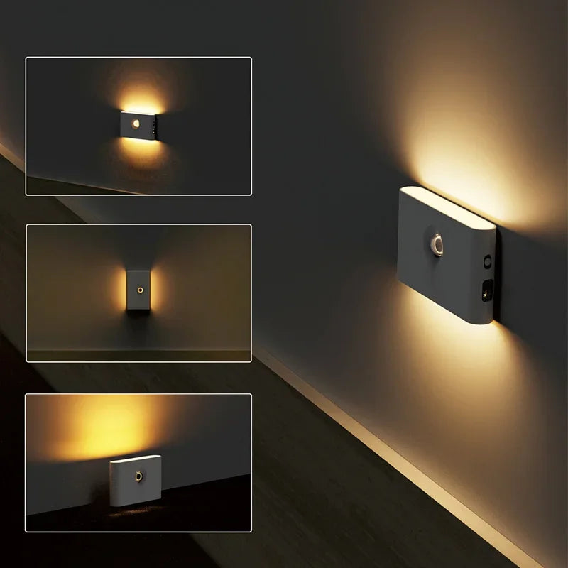 1-8pcs Linkage Motion Sensor Night Light Rechargeable Wireless Magnetic LED Induction Wall Lamp