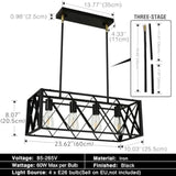 Black Farmhouse Chandeliers for Dining Room Light Fixture Rectangle Kitchen Island Pendant Lighting 4-Light Metal Industrial Li