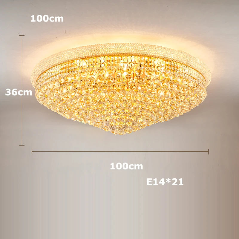 Hanging Lamps Lustre Suspension Luminaire Lampen For Living Room Luxury Round K9 Crystal Gold 2025 Ceiling Chandelier Lighting
