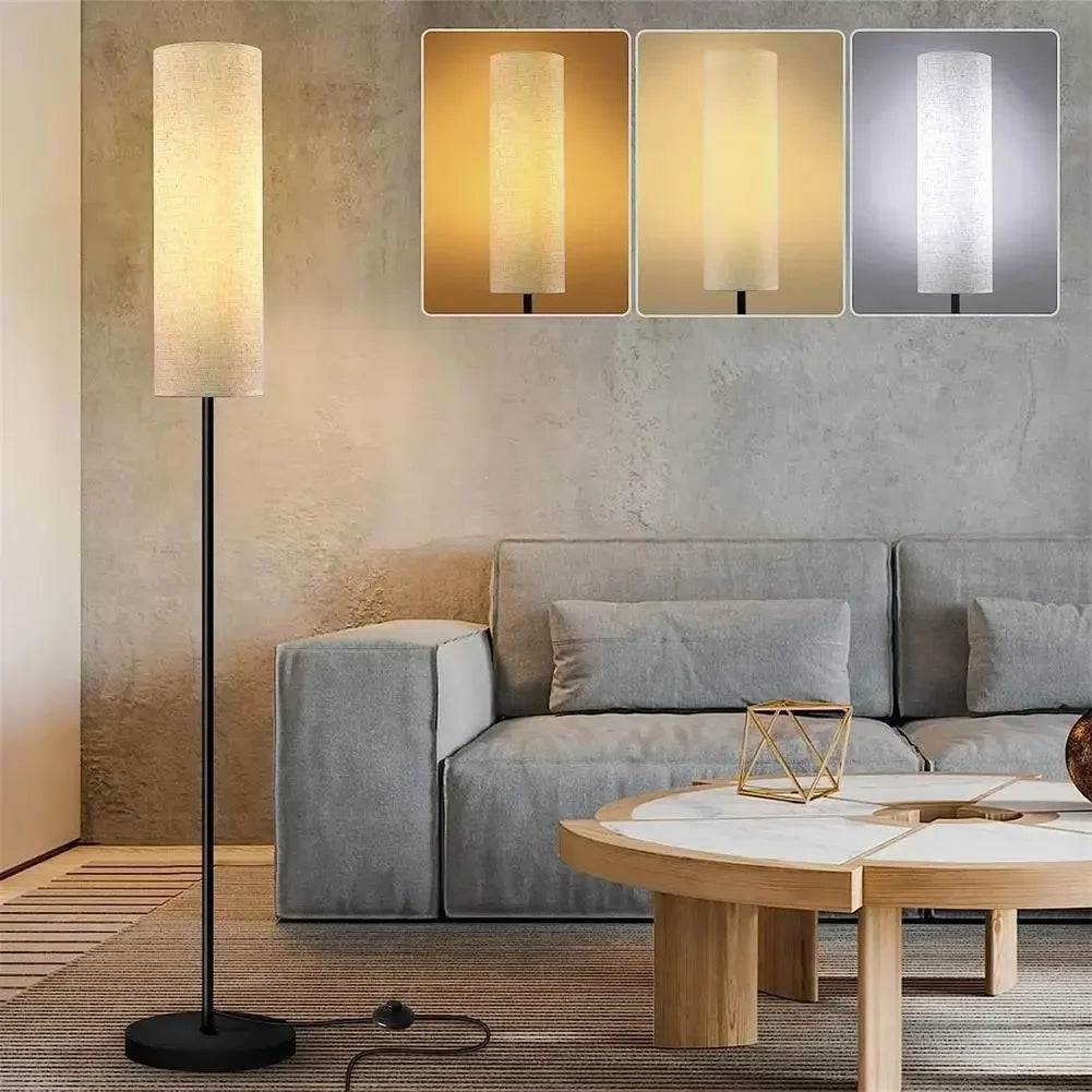 LED Cloth Floor Lamp with 3 Color E27 Light Bulb Dimmable Reading Light Linen Lampshade Lamp for Bedroom Living Room Office