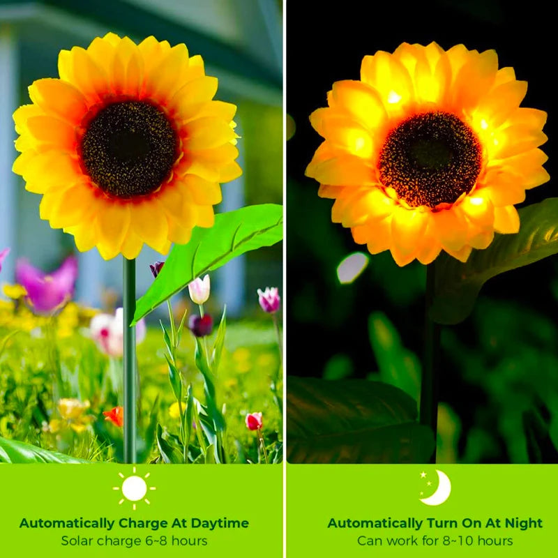 Solar LED Lights Outdoor Waterproof Sunflower Garden Pathway Lights Landscape Patio Balcony Yard Lawn Decor Flower Lamp