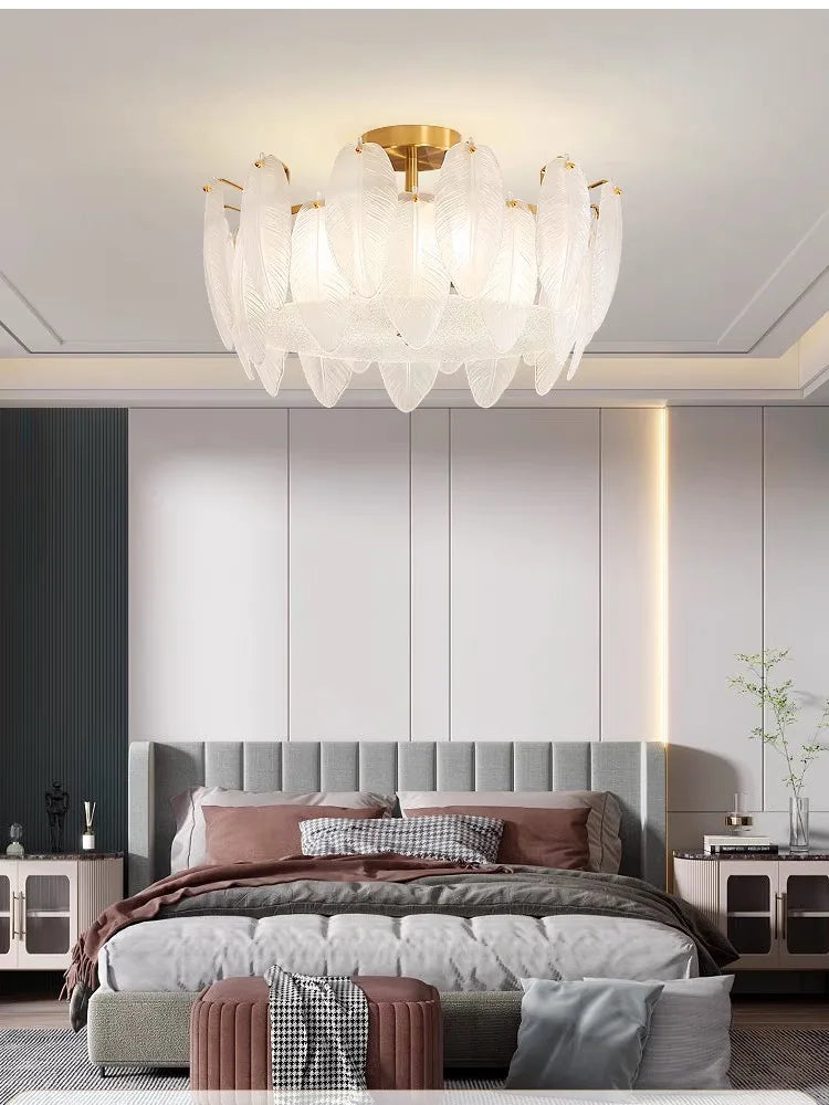 Modern Luxury Glass Feather Chandelier Lighting Lustre Suspension Luminaire Lamp for Living Dining Bedroom Kitchen Home Decor