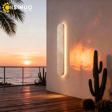Wabi-Sabi Yellow Travertine Natural Stone Outdoor Wall Lamp - IP65 Waterproof LED Long Linear Sconce Fixture for Villa Fence, Gates & Courtyard