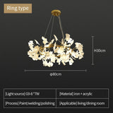 Nordic Ginkgo Leaf LED Chandelier - Modern Round Interior Hanging Light