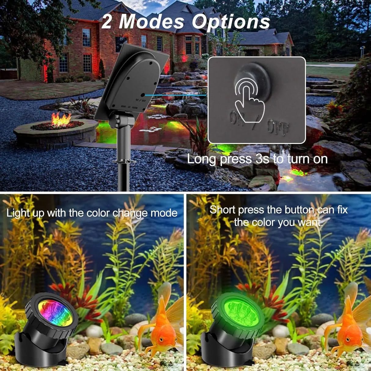 Solar Underwater RGB LED Landscape Spotlight (IP68 Waterproof) - Outdoor Solar Light for Ponds, Pools, Gardens & Aquariums