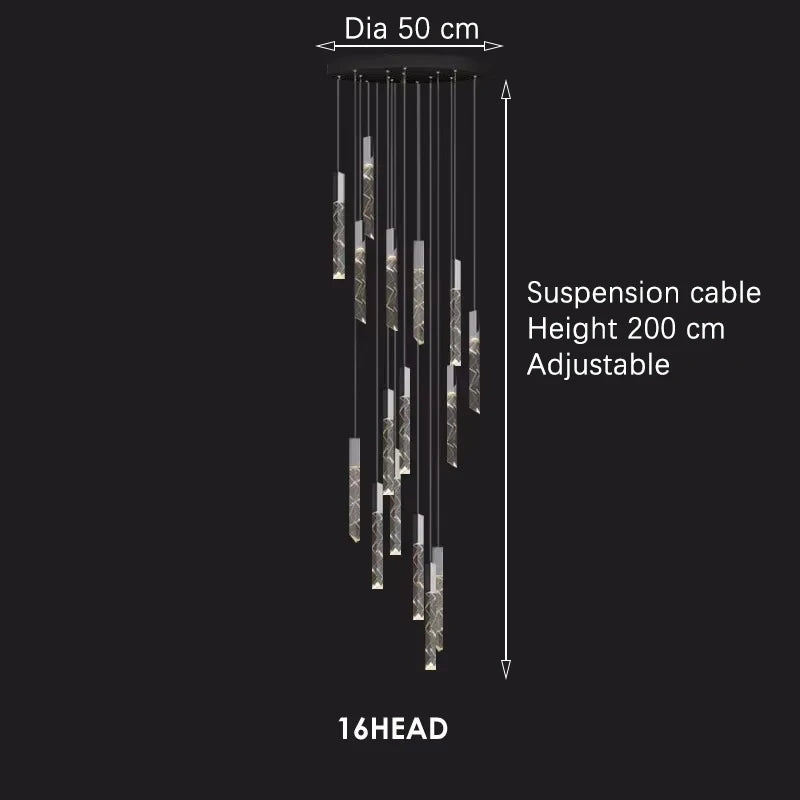 Modern Loft LED Chandelier K9 Crystal Chrome Duplex Stair Chandelier Living Room Hotel Ceiling Hanging Light Luxury Pendant Lamp