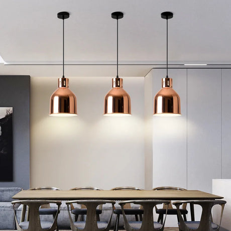 Rose Gold Pendant Lights Nordic Plating Metal Hanging Lamp Fixture Dining Room Kitchen Island Bar Cafe's Indoor Decor's Lighting E27