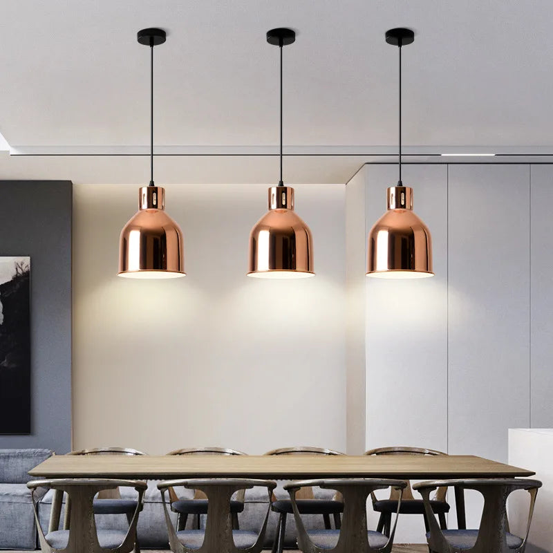 Rose Gold Pendant Lights Nordic Plating Metal Hanging Lamp Fixture Dining Room Kitchen Island Bar Cafe&#39;s Indoor Decor&#39;s Lighting E27